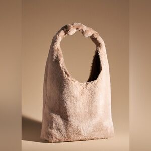 By Anthropologie Faux Fur Knotted Bag With Removable Top Zip Pouch NWT
